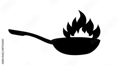 Frying Pan with Flaming Fire Silhouette Vector Icon for Cooking and Gourmet Culinary Arts