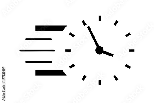 Fast Speed Clock Silhouette Vector Icon of Moving Timer for Deadline and Quick Service
