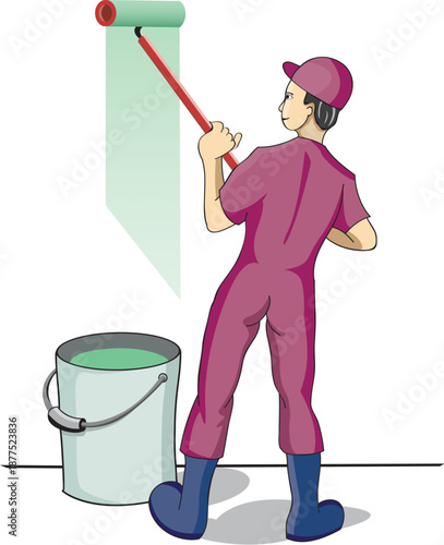 A man is painting on the wall