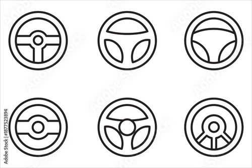 steering wheel icon set vector on white background. driving, wheel, car, control, driving, transportation, driver, automotive, steering wheel symbol.
