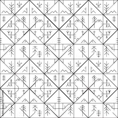 Seamless clean nordic background pattern, minimal black line art