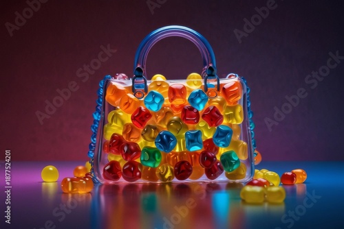 Surreal gummy candy handbag made of jelly bears — ai