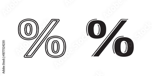 Percent vector icon, percentage sign, discount symbol, outline and filled style, isolated on transparent background