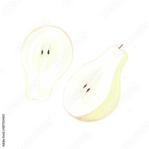 illustration of two halves of a pear cut in half without background