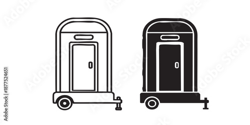 Mobile toilet vector icon, portable restroom symbol, sanitation and hygiene sign, outline and filled style, isolated on transparent background