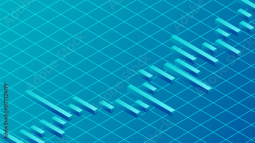 Abstract 3D bar graph on blue grid background, representing data analysis and financial growth