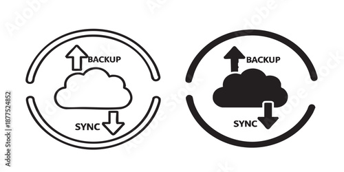 Update cloud vector icon, backup and sync cloud storage symbol, circular design, outline and filled style, isolated on transparent background