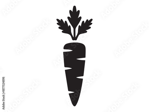 Minimalist black carrot icon with leaves for healthy organic vegetable and farm market concept