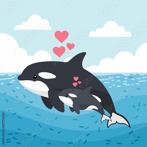 orca whale mother and baby love.