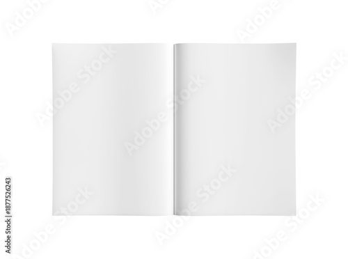Open magazine isolated on transparent background. Cut out blank brochure mockup 3D rendering