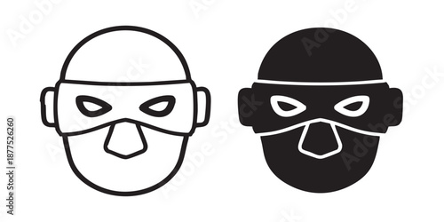 Robber vector icon, burglar mask symbol, crime sign, outline and filled style, isolated on transparent background