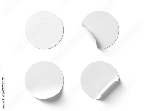 Round stickers isolated on transparent background. Mockup of blank label. 3d rendering