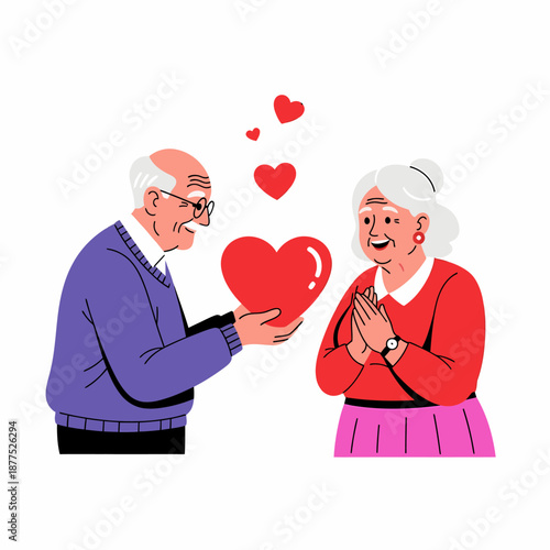 Elderly couple sharing love and affection.
