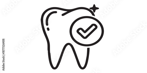 Dental care vector icon, shiny tooth with check mark symbol, oral health sign, outline and filled style, isolated on transparent background