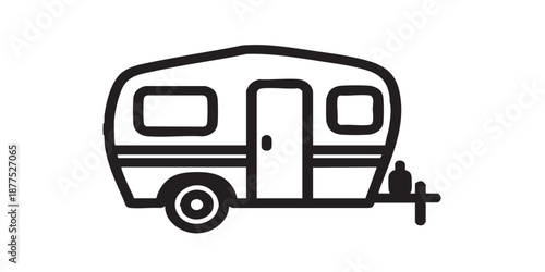 Caravan vector icon, camper trailer symbol, travel and adventure sign, outline and filled style, isolated on transparent background