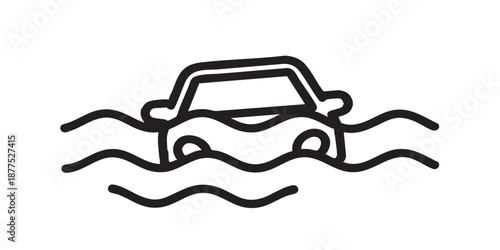 Car flood catastrophe vector icon, inundation and disaster symbol, vehicle submerged warning sign, outline and filled style, isolated on transparent background