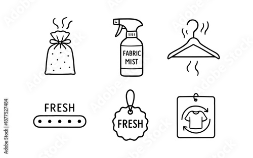 Handdrawn style icons for freshness and laundry care solutions