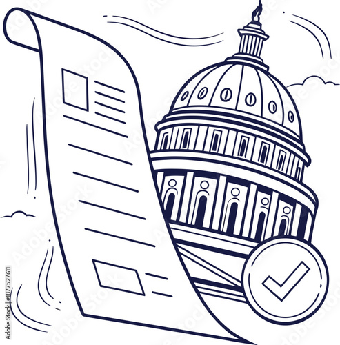 A Blueprint for Governance: A striking black and white illustration depicts a detailed architectural rendering of an iconic government building.