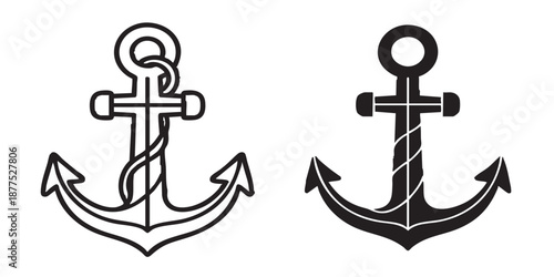 Ship anchor vector icon, nautical and maritime symbol, stability and sea navigation sign, outline and filled style, isolated on transparent background