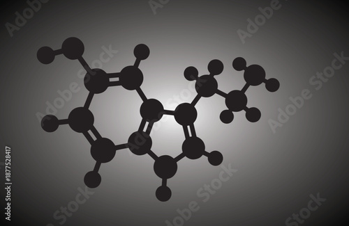 Serotonin molecule silhouette. Hormone of happiness, neurotransmitter. Minimal black chemical structure with soft gray background. Vector illustration