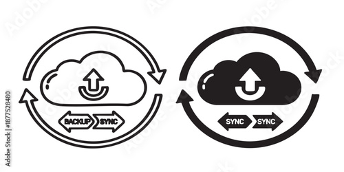 Update cloud vector icon, backup and sync cloud storage symbol, circular design, outline and filled style, isolated on transparent background