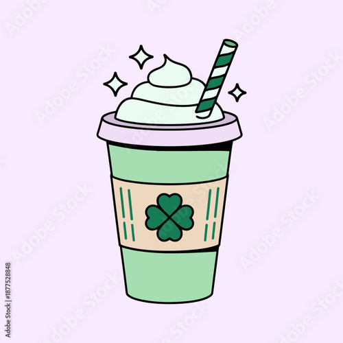 St Patrick Clover Milkshake Drink Cup Cartoon Illustration