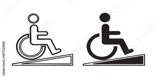 Wheelchair ramp vector icon, accessibility sign, disabled access symbol, outline and filled style, isolated on transparent background