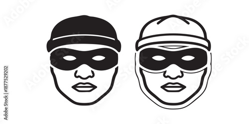 Robber vector icon, burglar mask symbol, crime sign, outline and filled style, isolated on transparent background