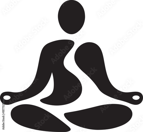 yoga meditation sitting silhouette icon black vector, peaceful meditation lotus pose human silhouette, yoga mindfulness posture solid icon isolated