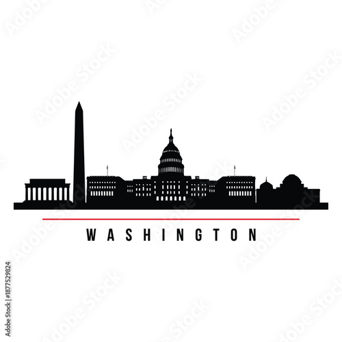 Washington DC skyline with iconic landmarks and monuments silhouette
