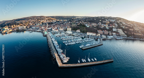 Muggia and its gulf. Historic center seen from above.