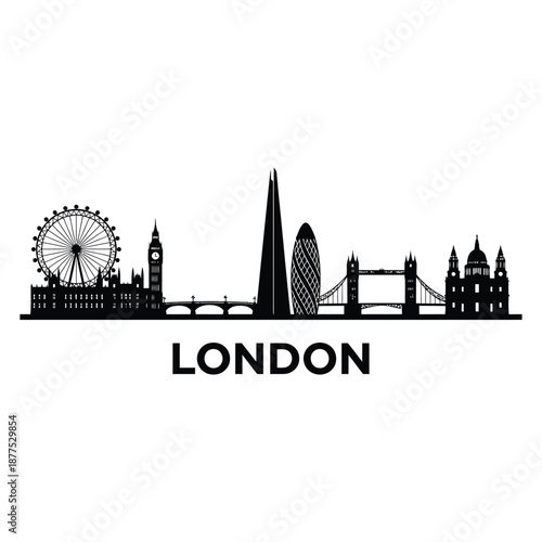 london city skyline with iconic landmarks and ferris wheel