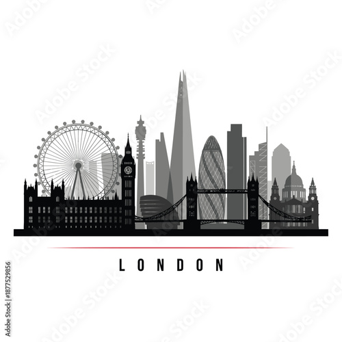 london city skyline with famous landmarks and ferris wheel