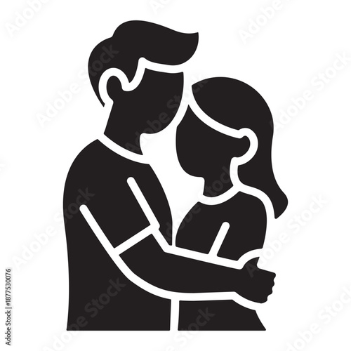 Solid hugging couple icon for Valentine’s Day. Bold romantic love, relationship, dating, and wedding symbol for card, invitation, logo, app, and social media holiday design.