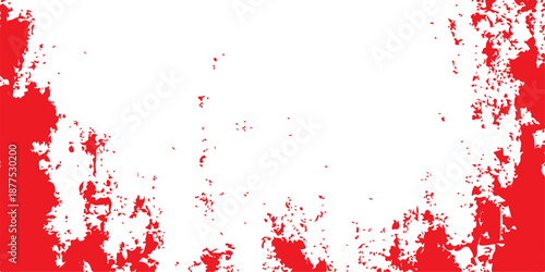 Red grunge background with paint splashes and blood splatters creates a textured ink design for a Christmas card or banner illustration with a dirty red spray pattern