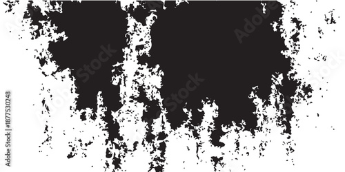 Abstract grunge ink splat background featuring a black paint splash texture with a dirty vector floral border and spray stain patterns for a decorative art banner design