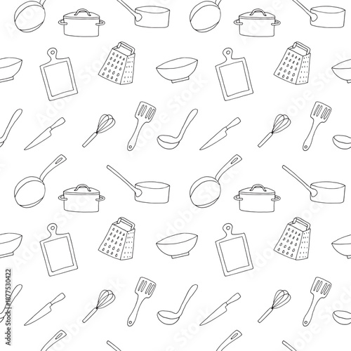 Seamless Hand Drawn Kitchen Utensils Pattern