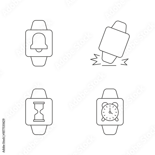 Smartwatch time safety icons set
