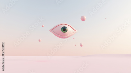 Surreal 3D Render Symbolizing Vision And Creativity, Minimal Composition With Copy Space.