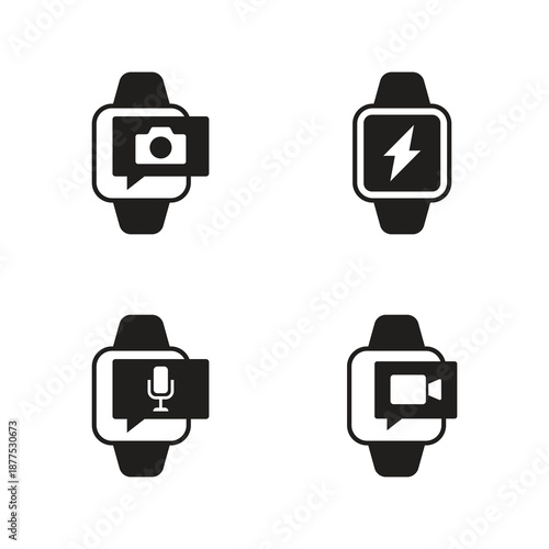 Smartwatch feature icons solid collection