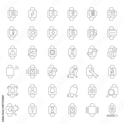 Smartwatch outline icons mega pack