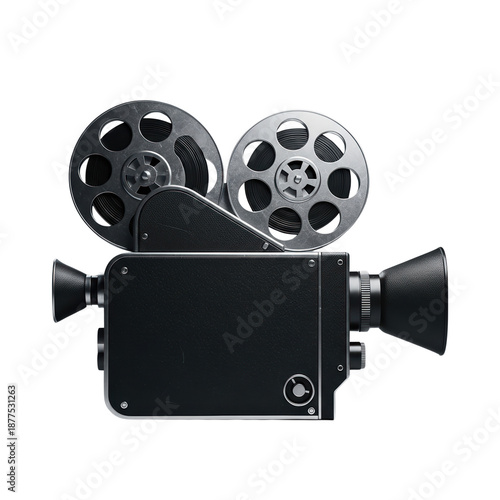Vintage Classic Movie Film Camera with Reels Isolated on White Background