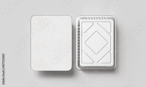 흰색 종이 뚜껑이 있는 알루미늄 호일 식품 용기 목업 Aluminum Foil Food Container with White Paper Lid Mock up