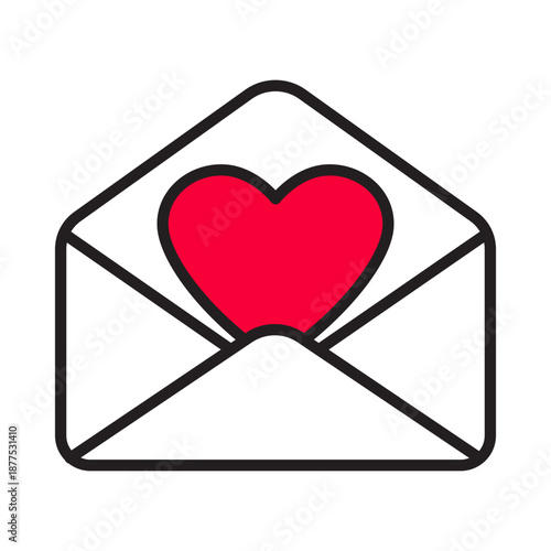 Valentine's Day open envelope linear icon with a red heart. Editable stroke vector illustration. Romantic mail symbol. Minimalist love letter outline design isolated on white background.