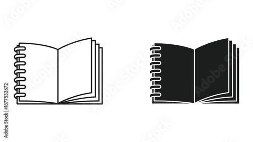 Open Notebook Vector Illustration - Blank and Dark Pages