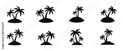 Tropical island with palm trees icon silhouette vector symbol design