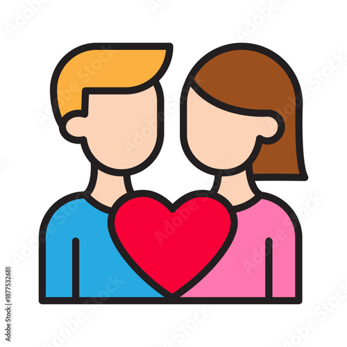 Editable line icon of man and woman with heart, colorful fill, perfect for Valentine’s Day love and romance designs