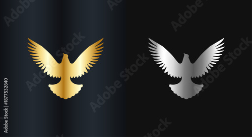 Golden and silver pigeon logo icon. animal logo design for company, brand, store, online shop or website. Vector Illustration EPS 10