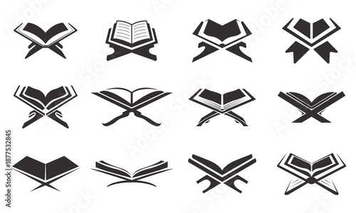 set of islamic book logo icon design. quran logo. isolated on white. vector