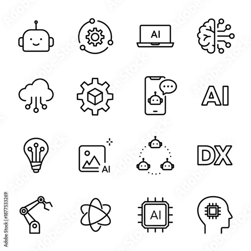 Simple Icon Set for AI, Artificial Intelligence, and Digital Transformation